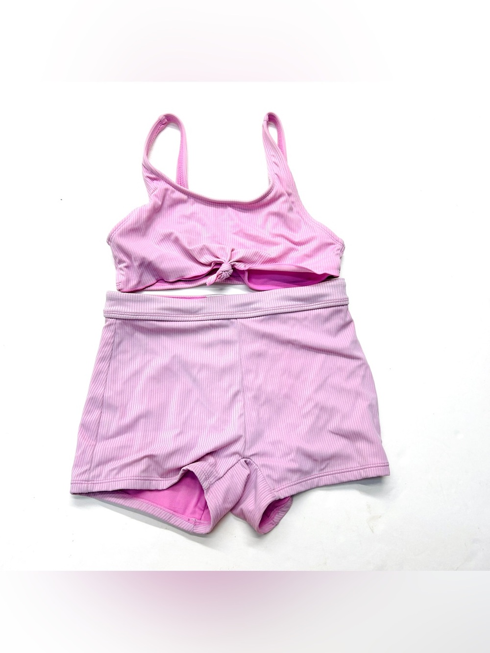 art class Pink Ribbed Tankini Bikini Crop Top High-Waist Swim Shorts